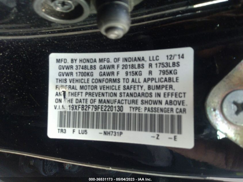 2015 HONDA CIVIC SEDAN SE - 19XFB2F79FE220130