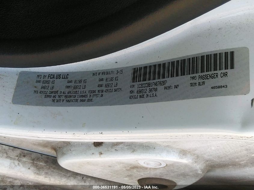 2015 CHRYSLER 200 S - 1C3CCCBB1FN670287