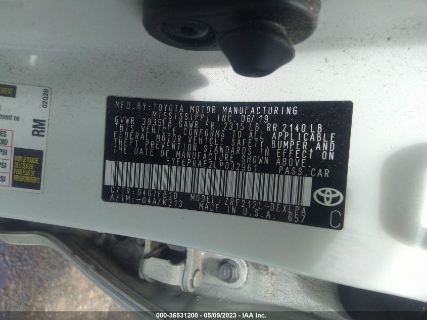 2020 TOYOTA COROLLA LE - 5YFEPRAE2LP032961