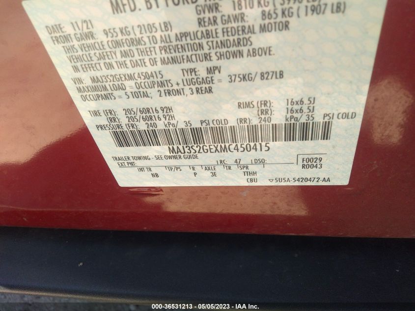 2021 FORD ECOSPORT SE - MAJ3S2GEXMC450415