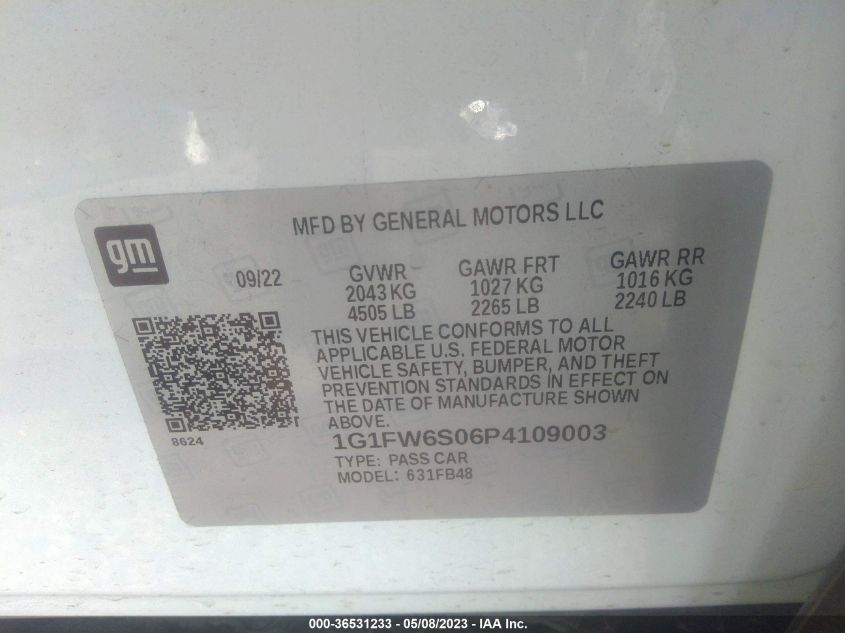 2023 CHEVROLET BOLT EV 1LT - 1G1FW6S06P4109003