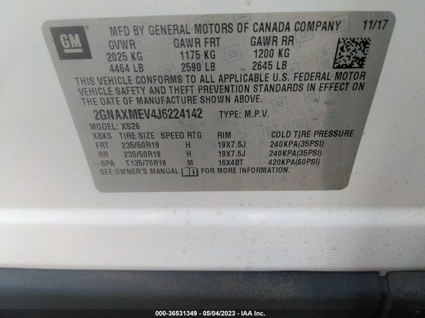 2018 CHEVROLET EQUINOX PREMIER - 2GNAXMEV4J6224142
