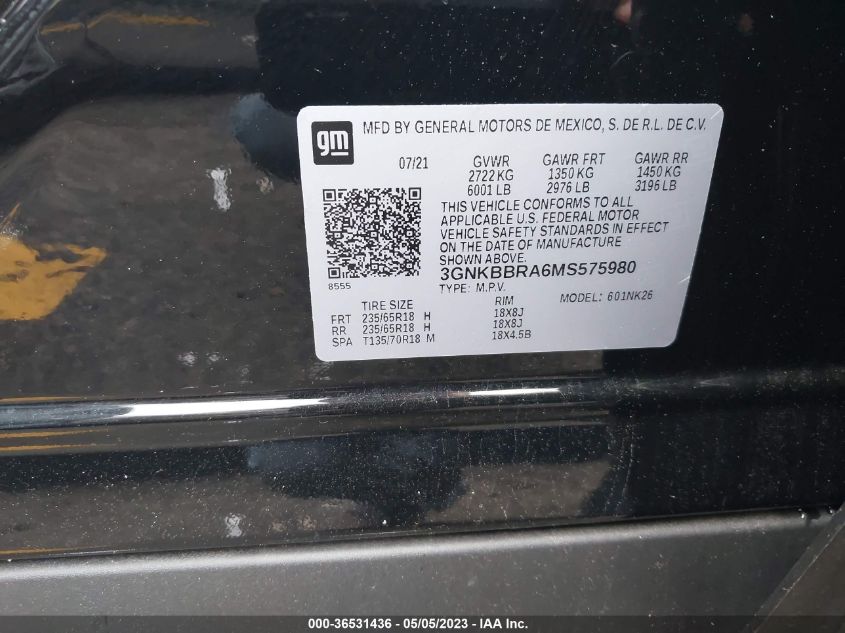 2021 CHEVROLET BLAZER LT - 3GNKBBRA6MS575980