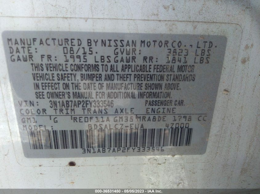 2015 NISSAN SENTRA S - 3N1AB7AP2FY333546