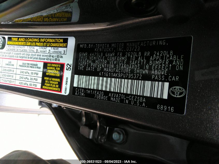 2023 TOYOTA CAMRY SE/SE NIGHTSHADE - 4T1G11AK9PU795372