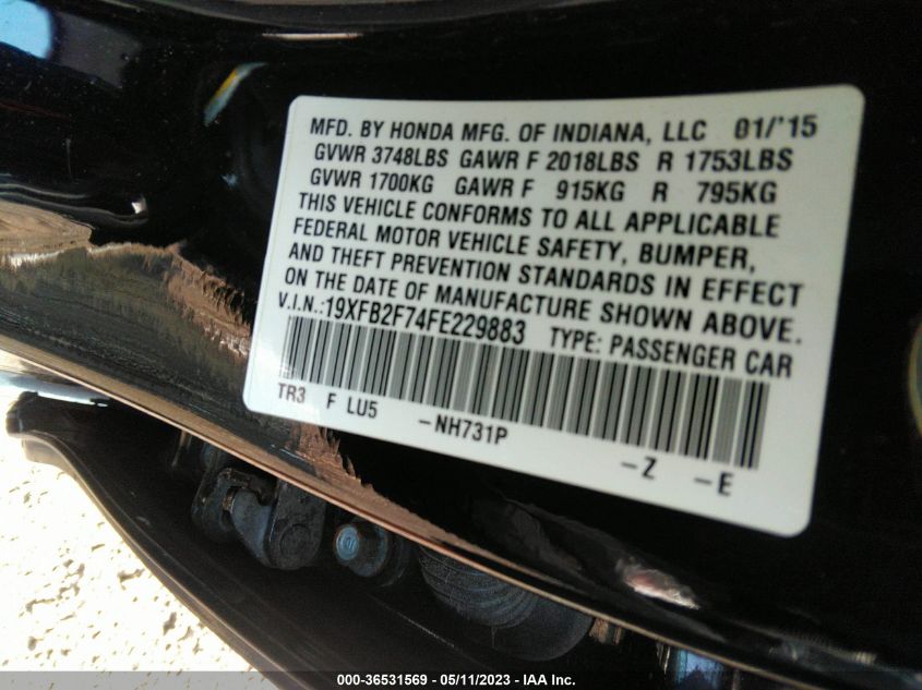 2015 HONDA CIVIC SEDAN SE - 19XFB2F74FE229883