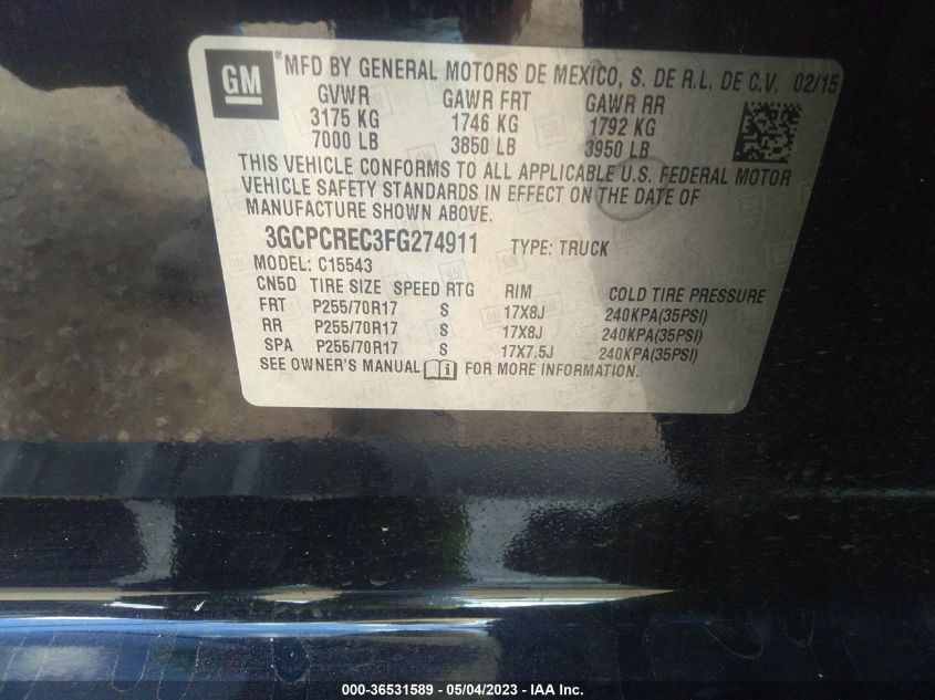2015 CHEVROLET SILVERADO 1500 LT - 3GCPCREC3FG274911