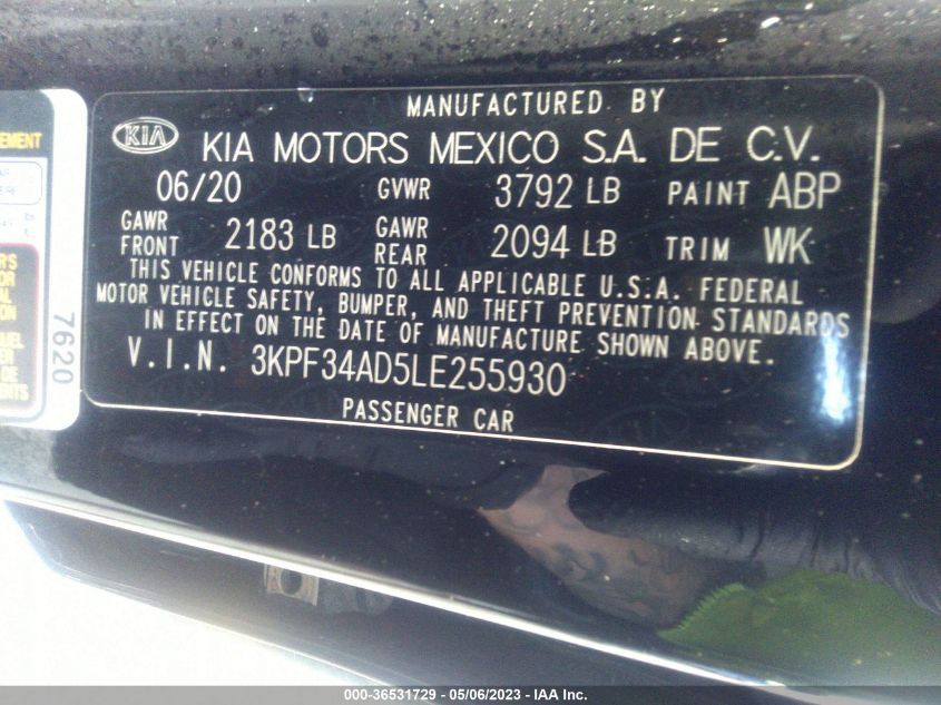 2020 KIA FORTE GT-LINE - 3KPF34AD5LE255930