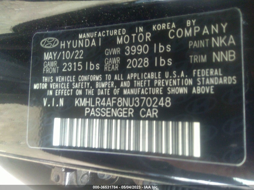 VIN KMHLR4AF8NU370248 2022 HYUNDAI ELANTRA N LINE