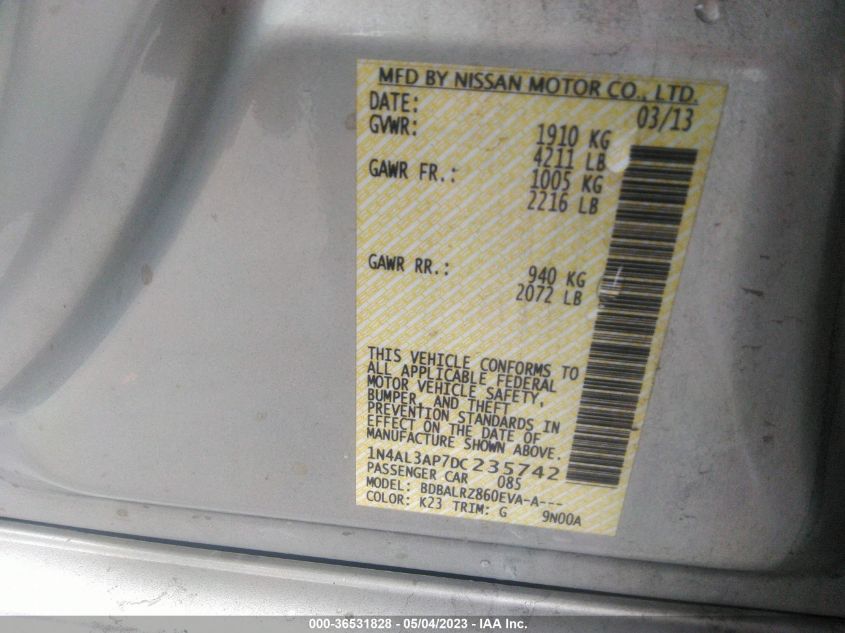 2013 NISSAN ALTIMA 2.5 S - 1N4AL3AP7DC235742