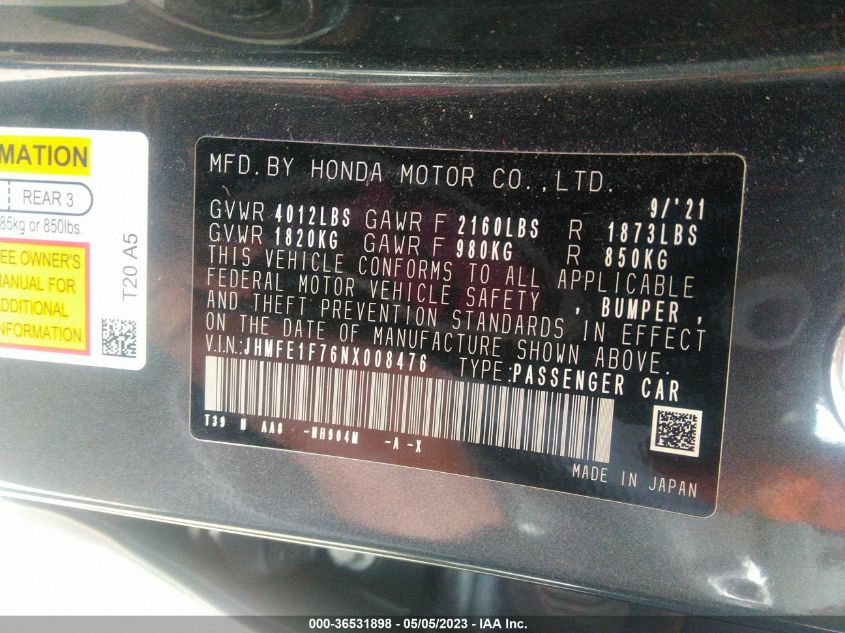 2022 HONDA CIVIC SEDAN EX - JHMFE1F76NX008476