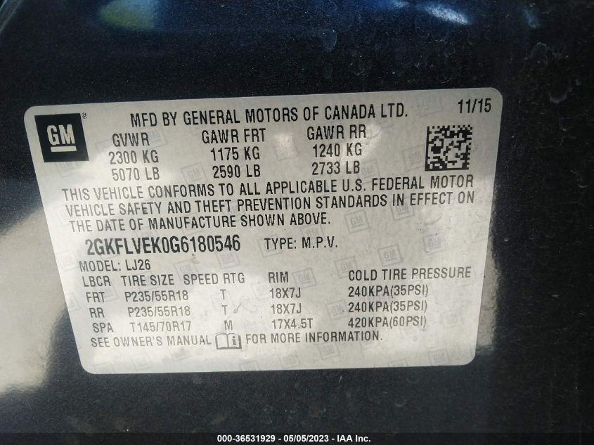 2016 GMC TERRAIN DENALI - 2GKFLVEK0G6180546