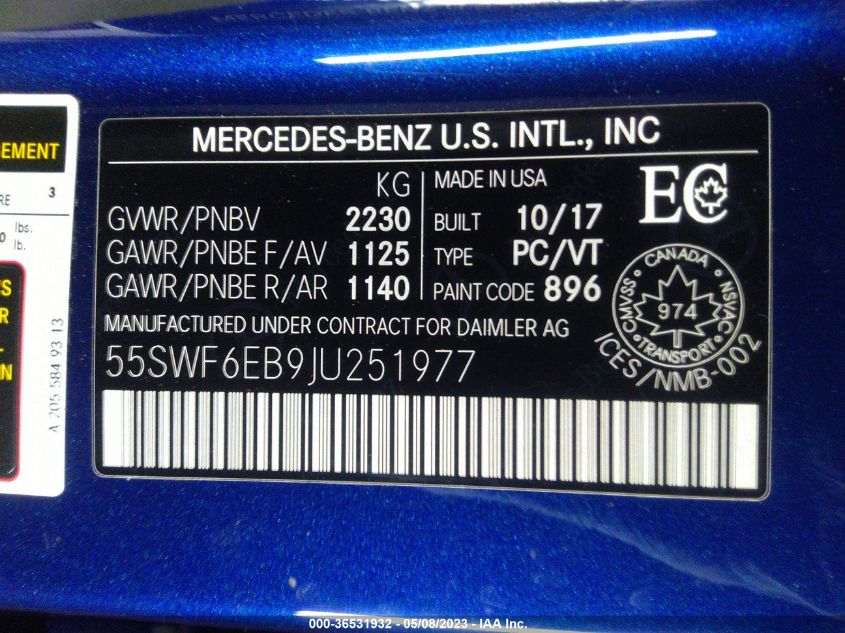 2018 MERCEDES-BENZ C-CLASS AMG C 43 - 55SWF6EB9JU251977