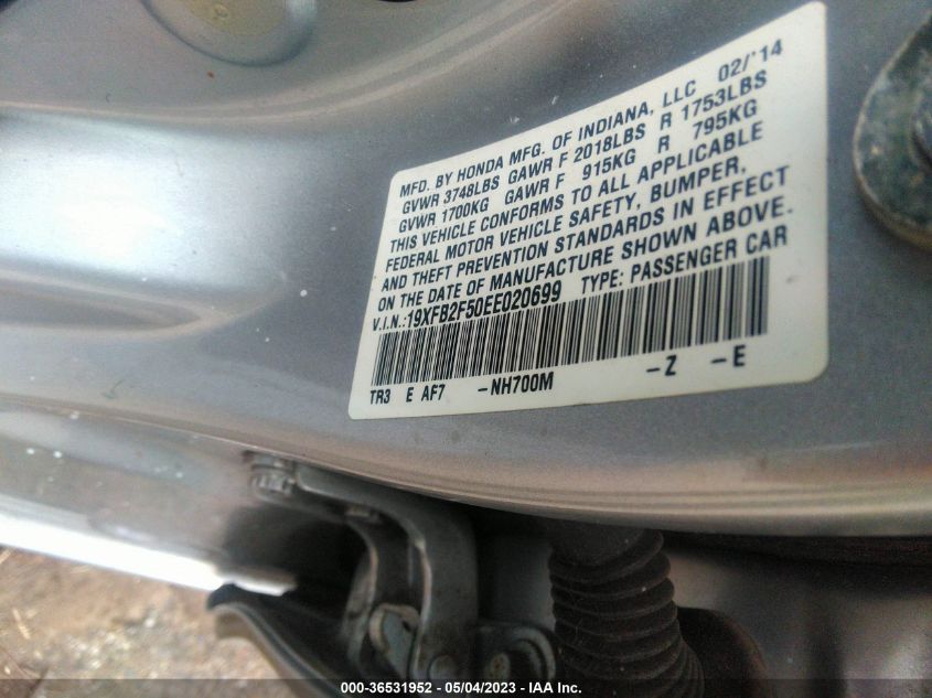 2014 HONDA CIVIC SEDAN LX - 19XFB2F50EE020699
