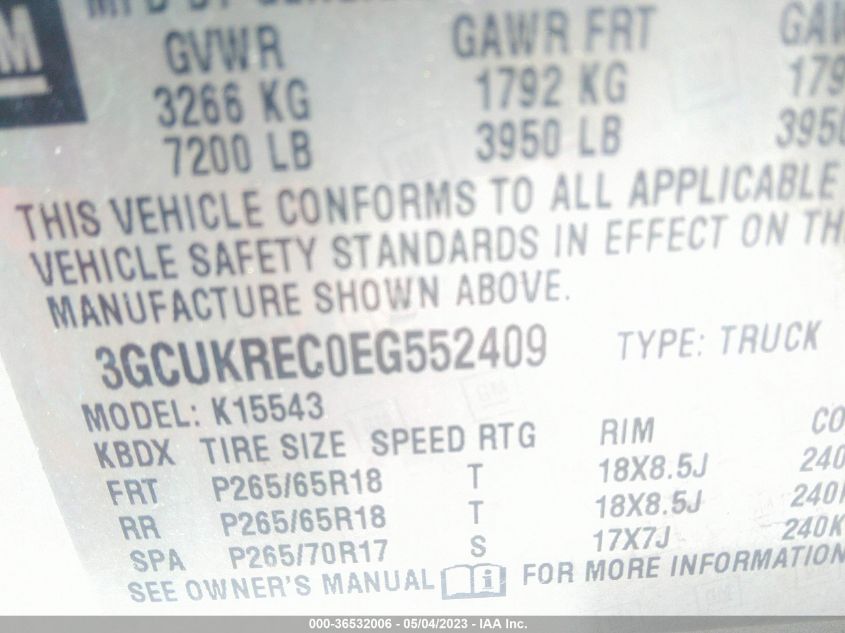 2014 CHEVROLET SILVERADO 1500 LT - 3GCUKREC0EG552409