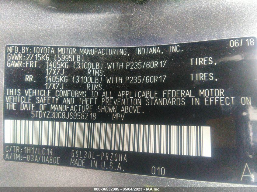 2018 TOYOTA SIENNA XLE AUTO ACCESS - 5TDYZ3DC8JS958218