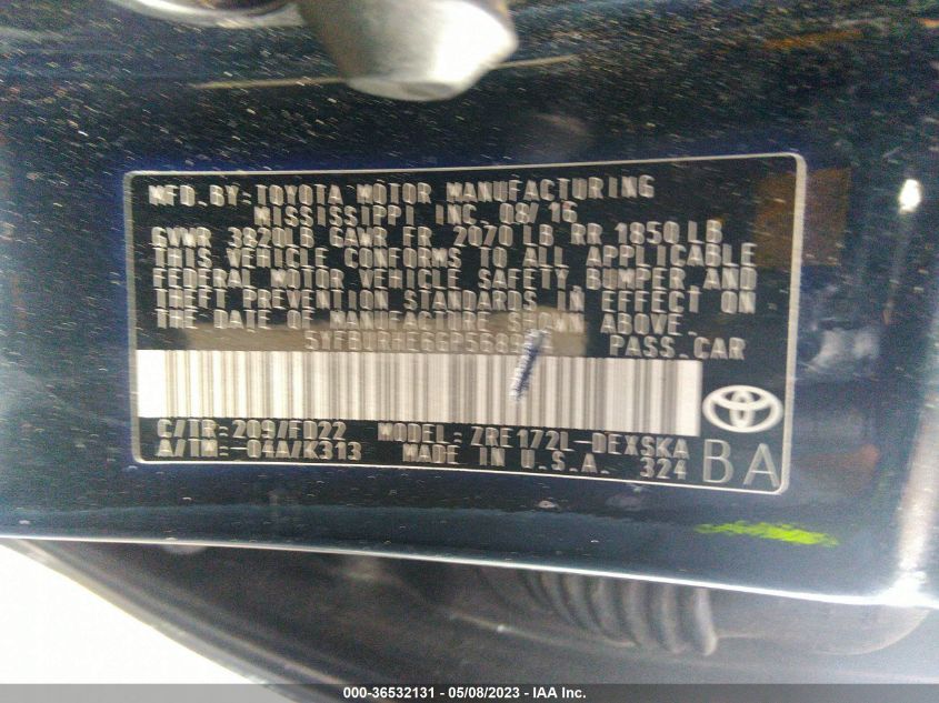 2016 TOYOTA COROLLA L/LE/S/S PLUS/LE PLUS - 5YFBURHE6GP568934