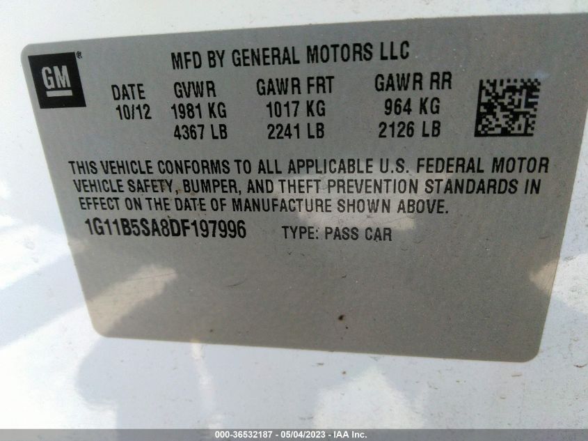 2013 CHEVROLET MALIBU LS - 1G11B5SA8DF197996