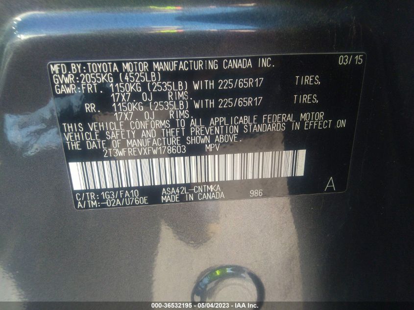 2015 TOYOTA RAV4 XLE - 2T3WFREVXFW178603