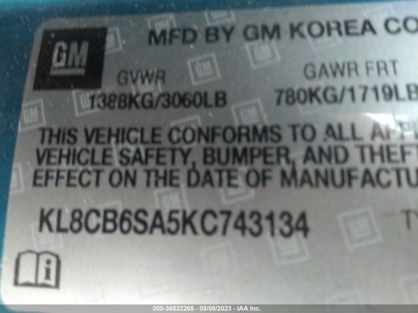 2019 CHEVROLET SPARK LS - KL8CB6SA5KC743134