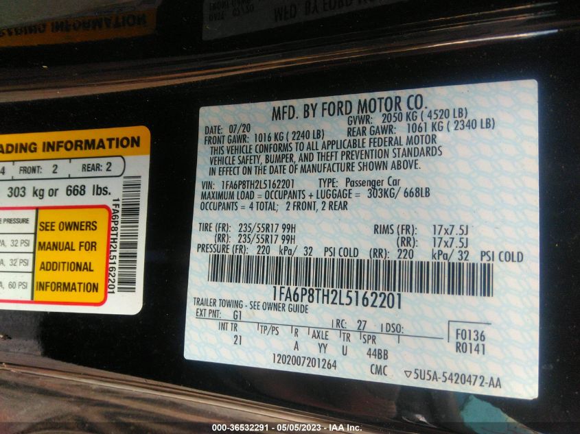 2020 FORD MUSTANG ECOBOOST - 1FA6P8TH2L5162201