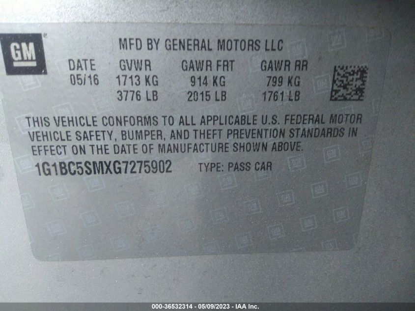 2016 CHEVROLET CRUZE LS - 1G1BC5SMXG7275902