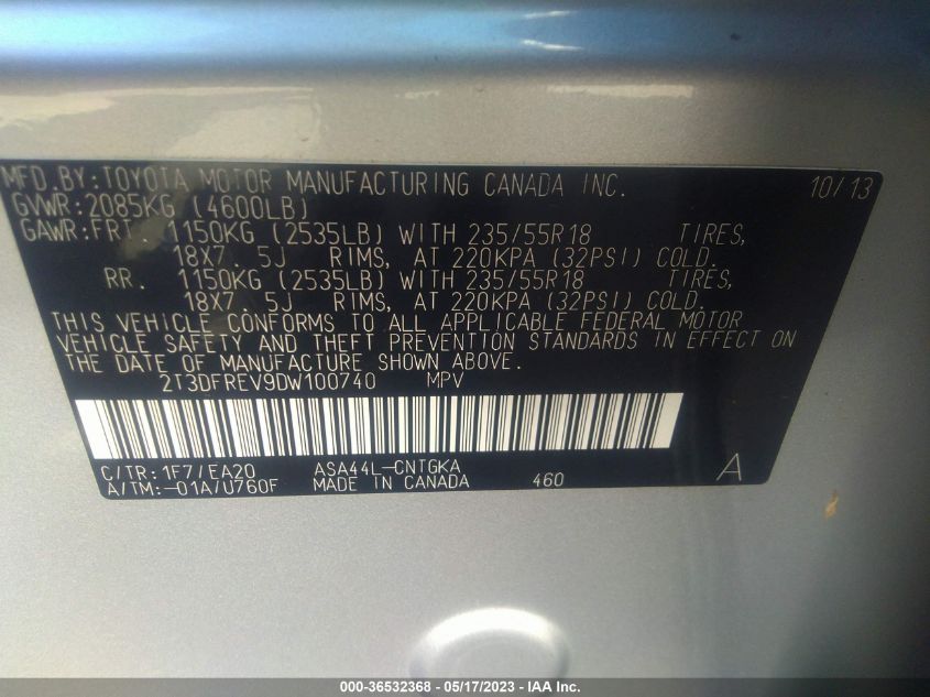 2013 TOYOTA RAV4 LIMITED - 2T3DFREV9DW100740