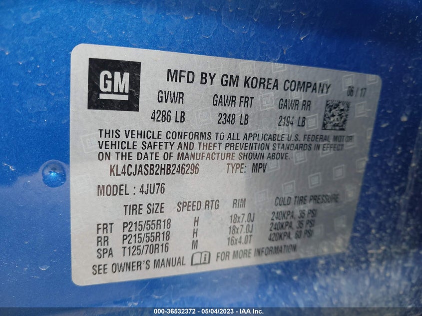 VIN KL4CJASB2HB246296 2017 BUICK ENCORE PREFERRED