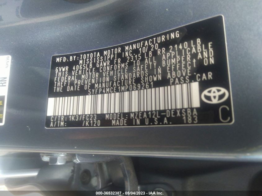 2021 TOYOTA COROLLA SE/APEX SE - 5YFP4MCE1MP069261