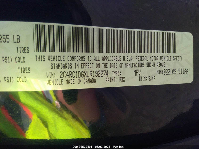 VIN 2C4RC1DGXLR192274 2020 CHRYSLER VOYAGER LXI