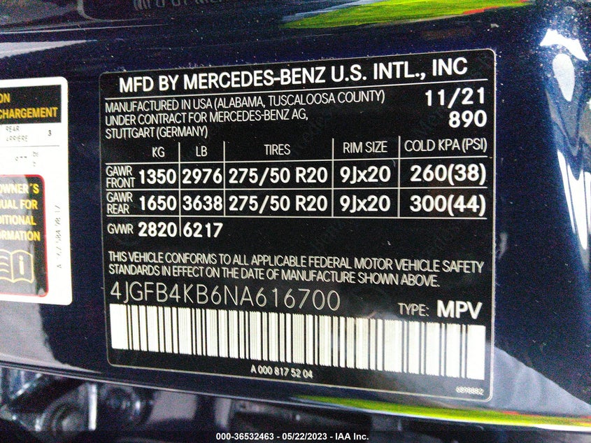 VIN 4JGFB4KB6NA616700 2022 MERCEDES-BENZ GLE GLE 350