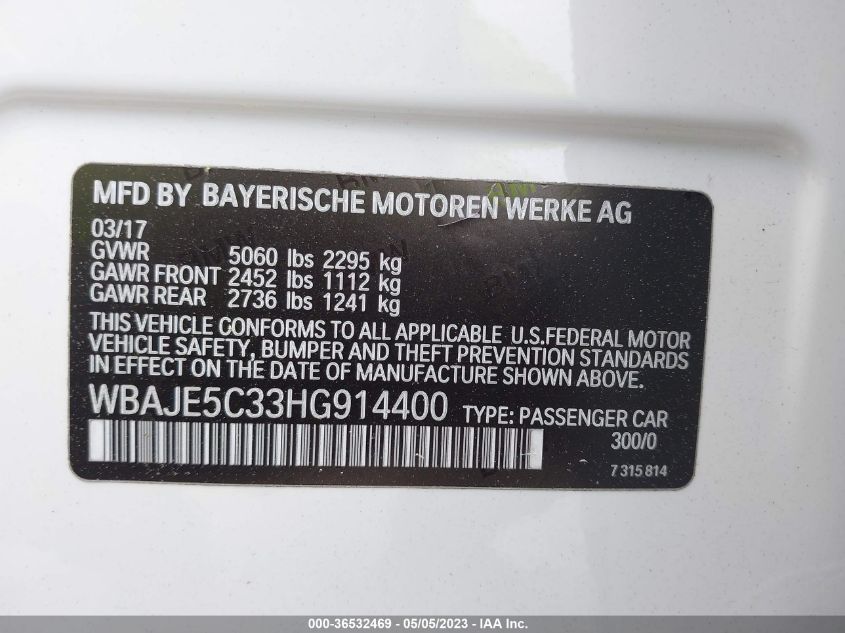 VIN WBAJE5C33HG914400 2017 BMW 5 SERIES no.9