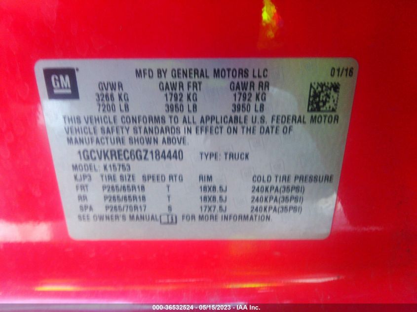 2016 CHEVROLET SILVERADO 1500 LT - 1GCVKREC6GZ184440