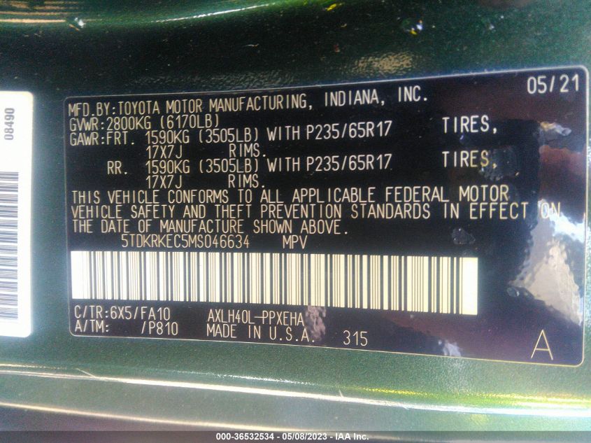2021 TOYOTA SIENNA LE - 5TDKRKEC5MS046634