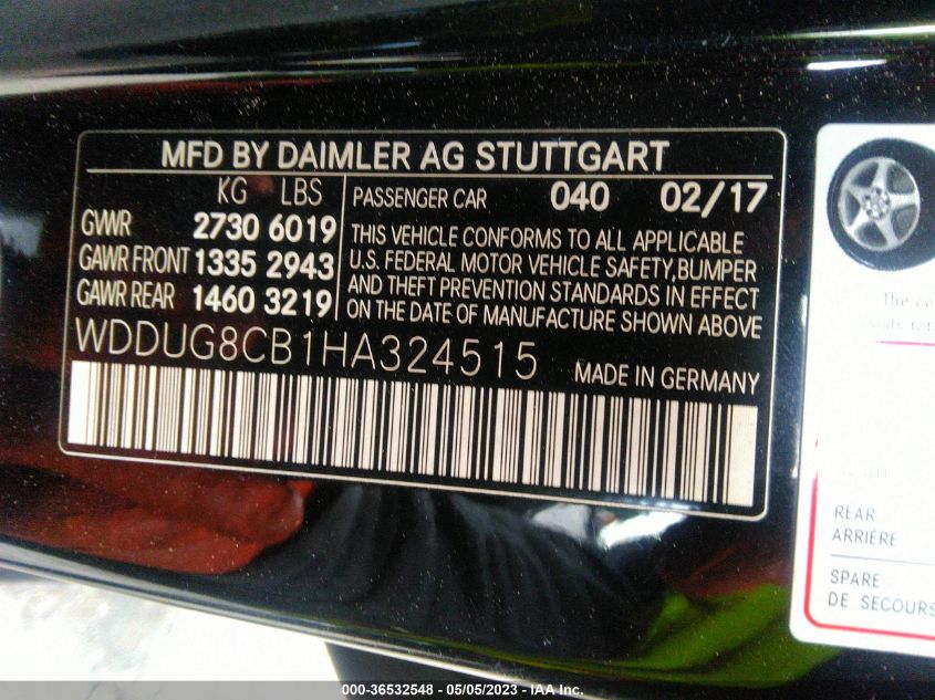 2017 MERCEDES-BENZ S-CLASS S 550 - WDDUG8CB1HA324515