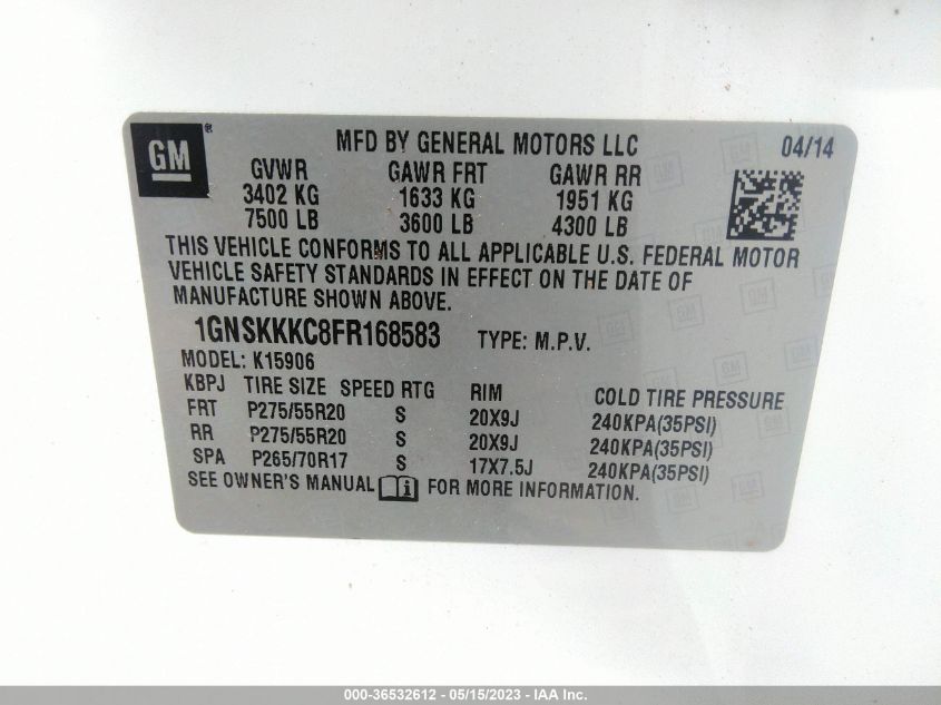 2015 CHEVROLET SUBURBAN LTZ - 1GNSKKKC8FR168583