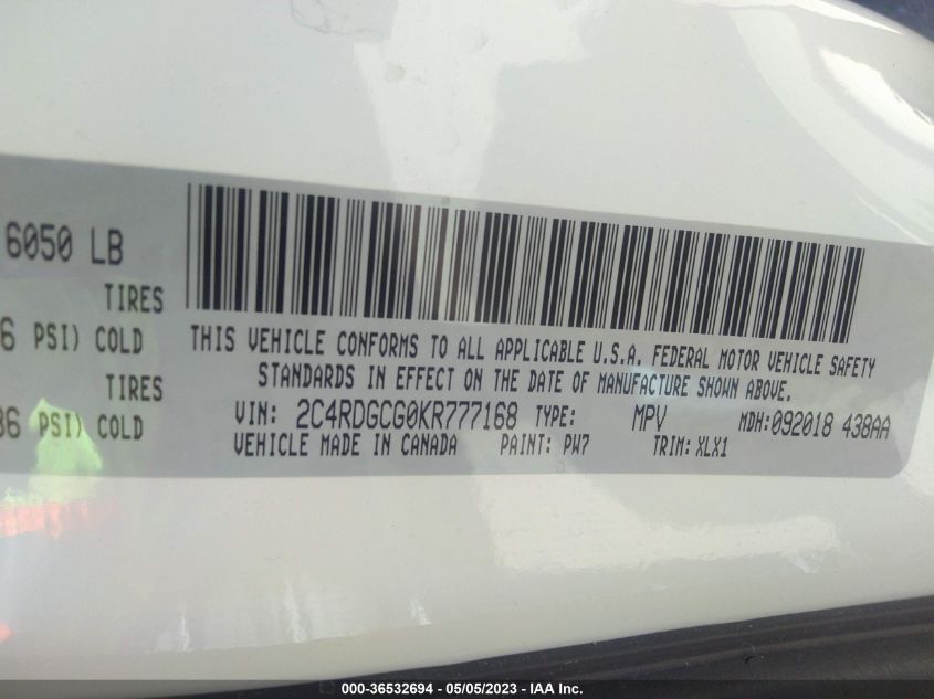 2019 DODGE GRAND CARAVAN SXT - 2C4RDGCG0KR777168
