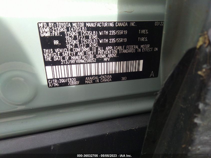 2022 TOYOTA RAV4 ADVENTURE - 2T3J1RFV8NW258052