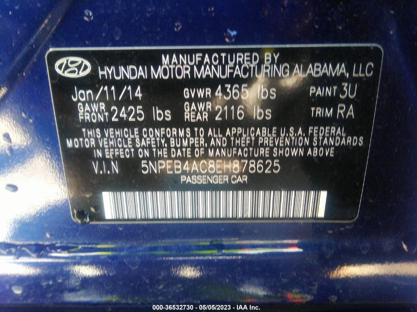 2014 HYUNDAI SONATA GLS - 5NPEB4AC8EH878625