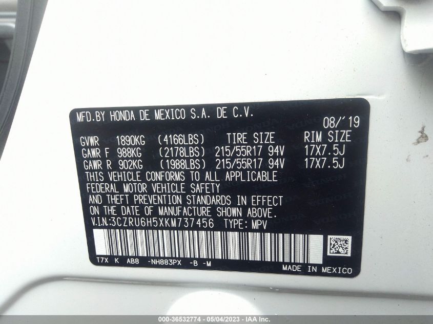 2019 HONDA HR-V EX - 3CZRU6H5XKM737456