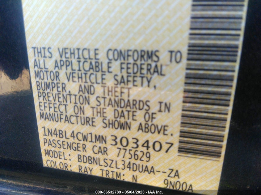 VIN 1N4BL4CW1MN303407 2021 NISSAN ALTIMA 2.5 SR