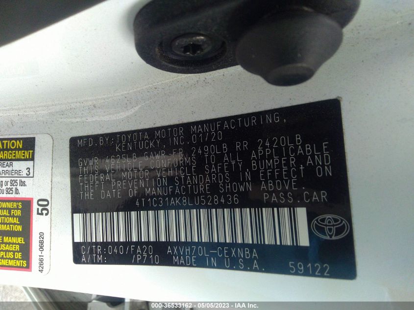 2020 TOYOTA CAMRY HYBRID LE - 4T1C31AK8LU528436