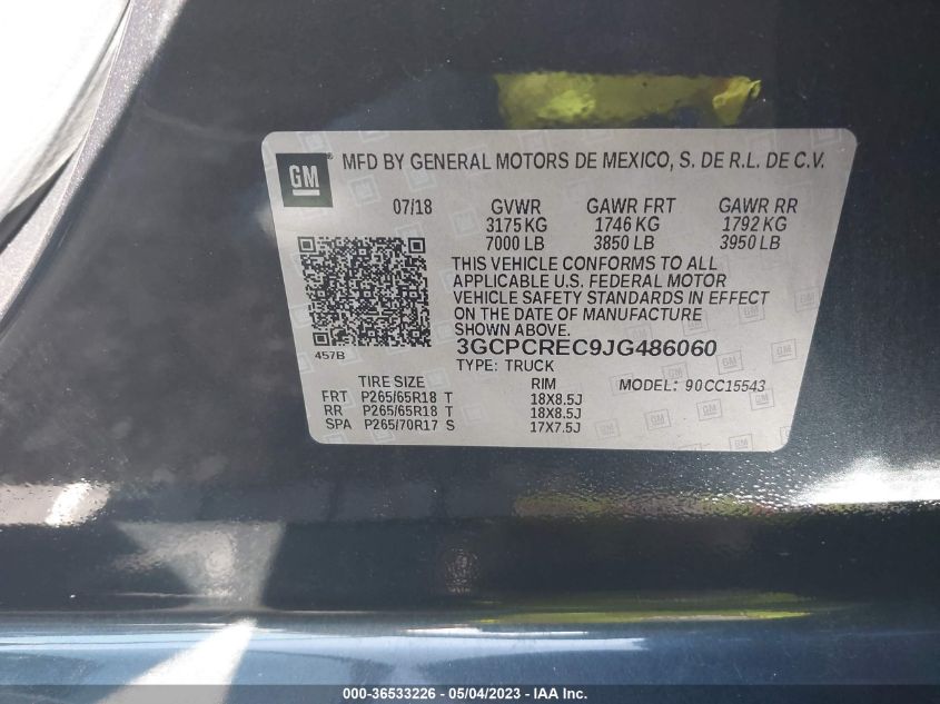 2018 CHEVROLET SILVERADO 1500 LT - 3GCPCREC9JG486060