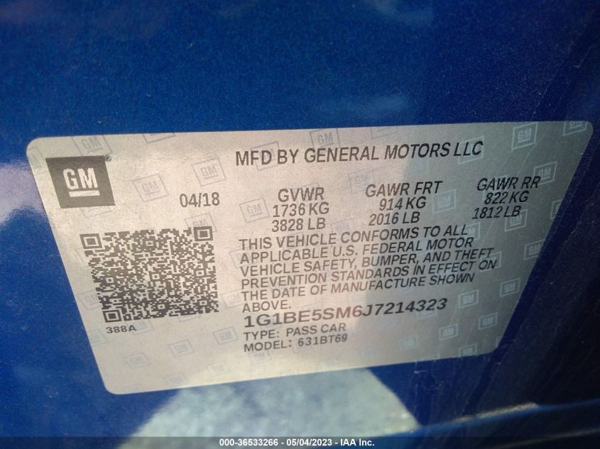 2018 CHEVROLET CRUZE LT - 1G1BE5SM6J7214323