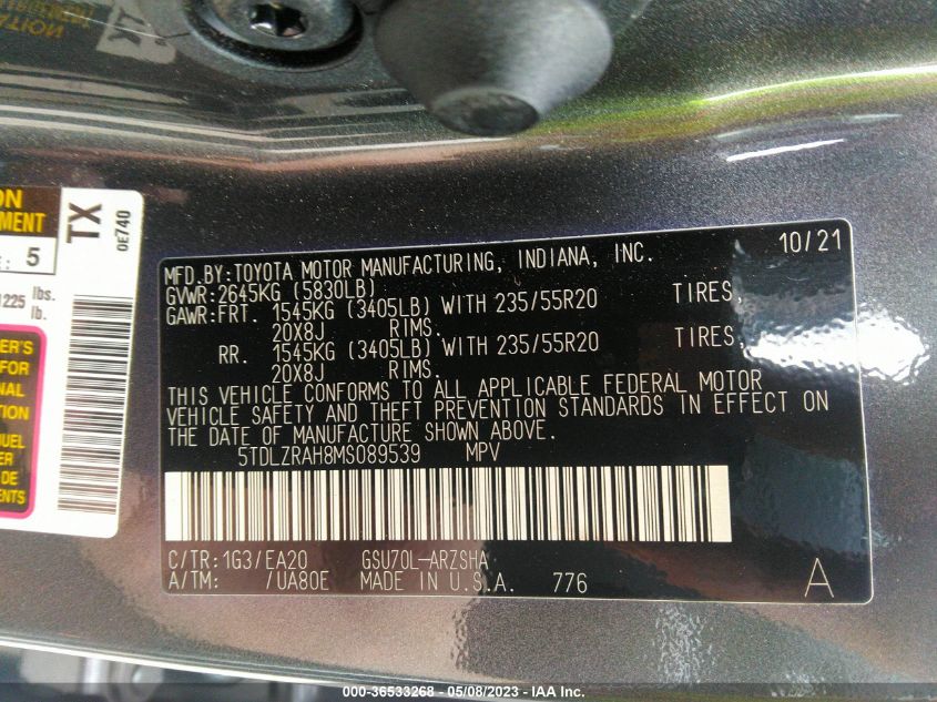2021 TOYOTA HIGHLANDER XSE - 5TDLZRAH8MS089539