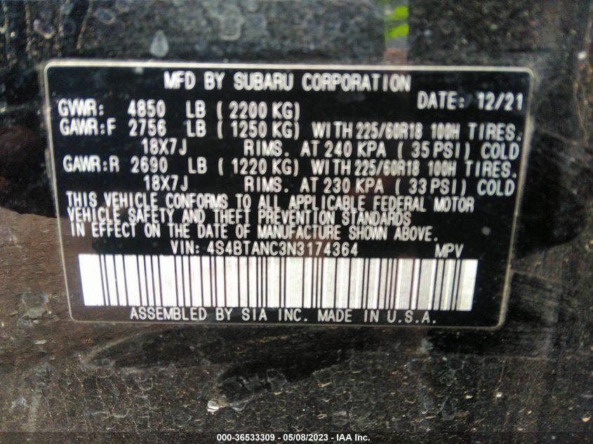 2022 SUBARU OUTBACK LIMITED - 4S4BTANC3N3174364