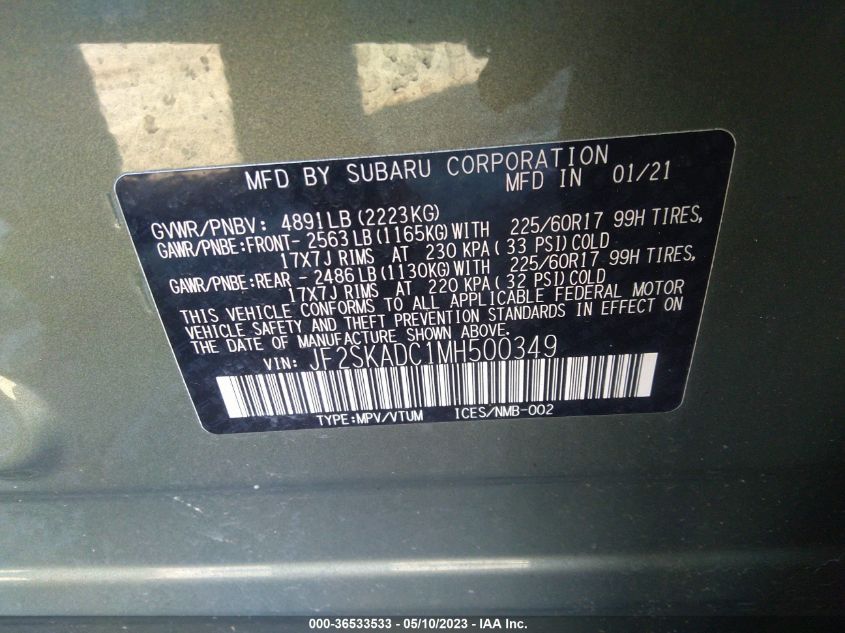 2021 SUBARU FORESTER - JF2SKADC1MH500349