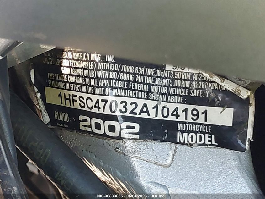 2002 HONDA GL1800 1HFSC47032A104191