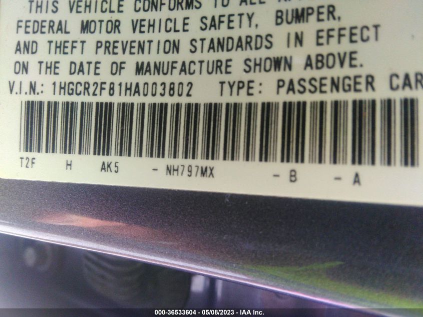 2017 HONDA ACCORD SEDAN EX-L - 1HGCR2F81HA003802