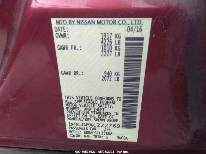 2016 NISSAN ALTIMA 2.5 - 1N4AL3AP0GC222769